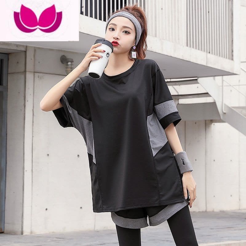 七斓夏季大码瑜伽服女宽松胖mm200斤长款跑步运动套装健身房衣服图片