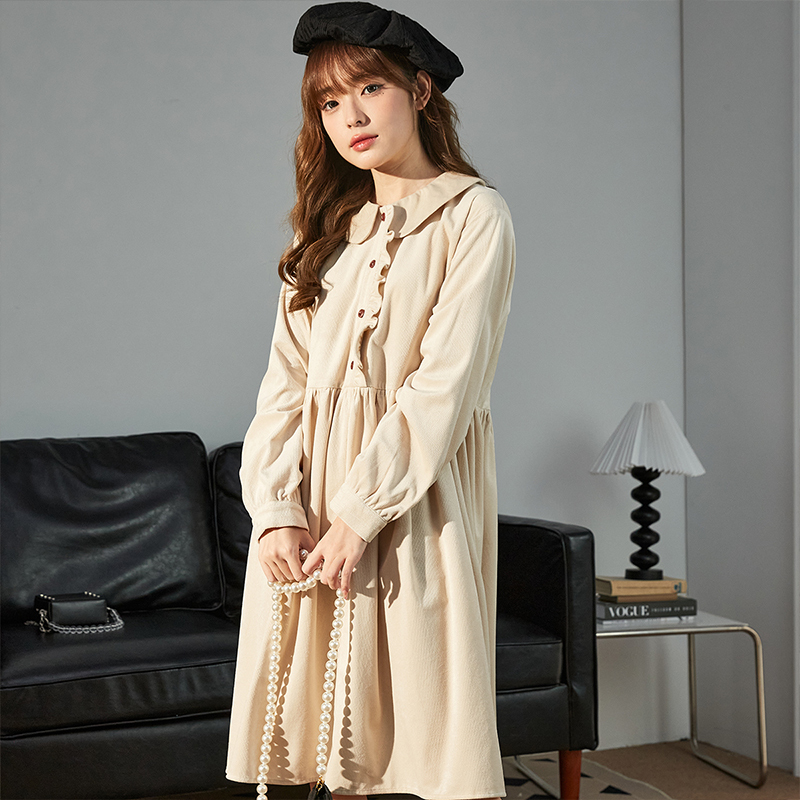 唐狮白色连衣裙女新款长袖娃娃领裙子女春秋款春季流行穿搭女装s5