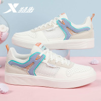 特步板鞋女鞋透气网鞋2022秋季新款休闲鞋子小白鞋网面运动鞋女款