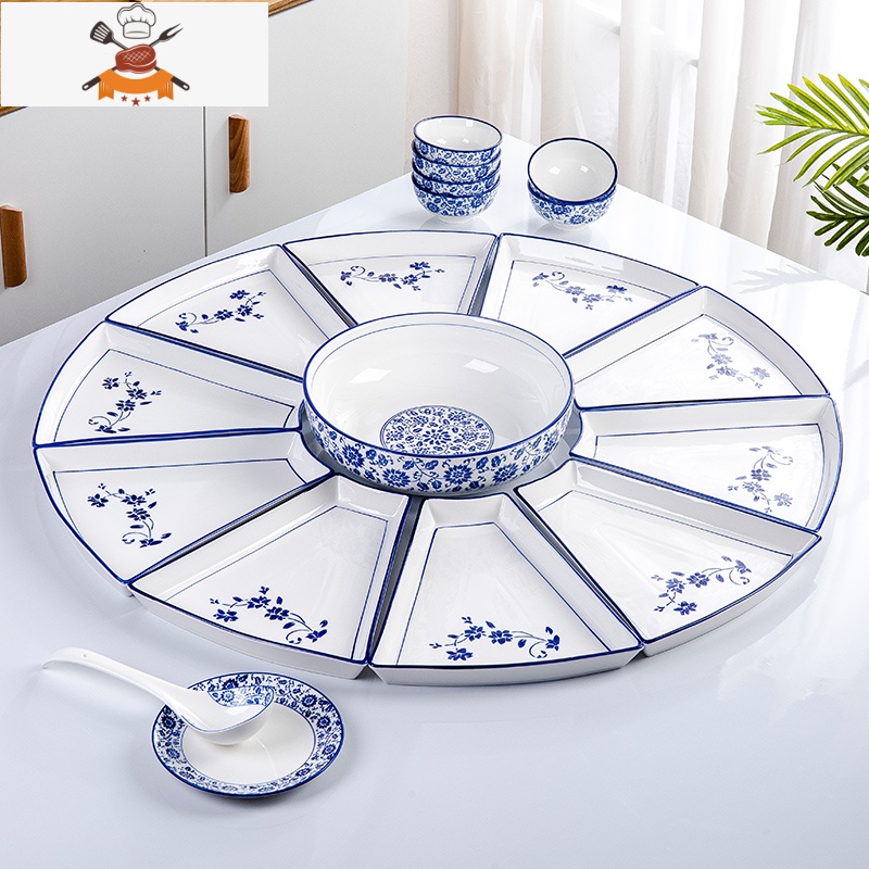 敬平[散件DIY]青花套装拼盘餐具碗碟组合陶瓷菜盘 盘子创意家用大碗高清大图