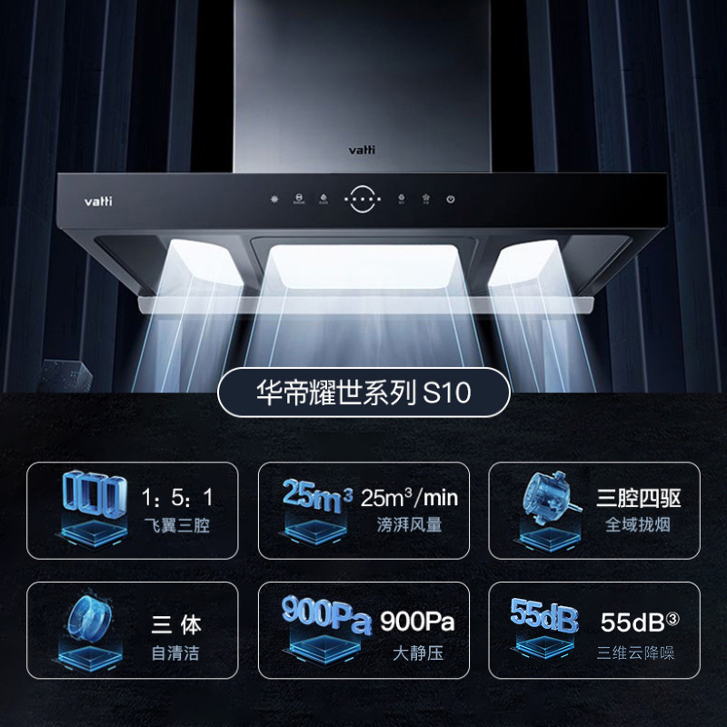 华帝(vatti)变频三腔油烟机耀世·S10欧式抽油烟机5.2KW燃气灶具 25大风量烟灶套装i11217+75B天然气