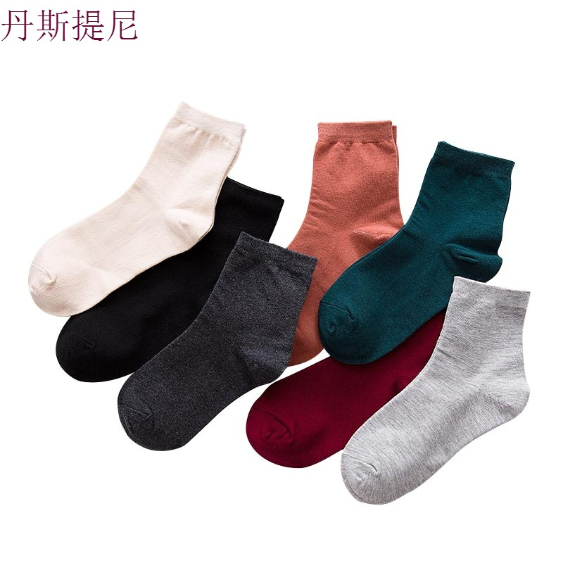 袜子女中筒袜黑色棉袜纯色韩国春夏季长袜薄款中腰纯棉韩版学院风