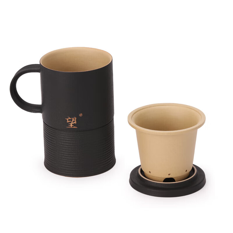 万仟堂(EDENUS) 望商务办公杯黑铁釉简约陶瓷茶杯带盖创意水杯500ml/个