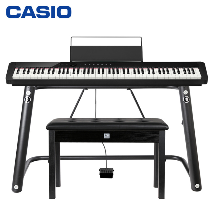 卡西欧(CASIO)电钢琴PX-S1000BK全新智能触摸屏 88键纤薄便携式 时尚钢琴套机 (单机+时尚架+延音踏板)