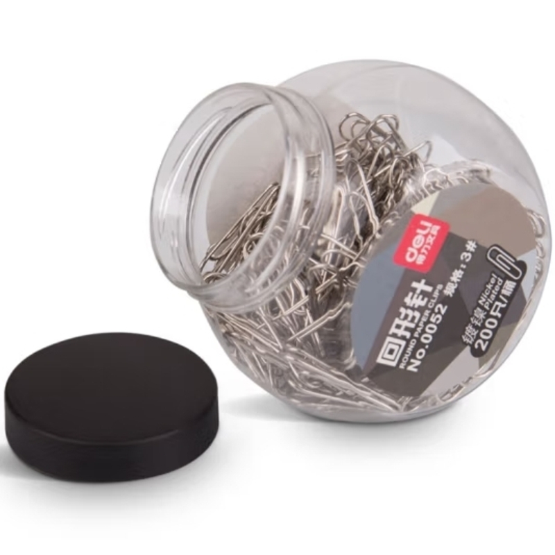 得力(deli)29mm镀镍回形针 3号金属防锈曲别针 200只/桶 办公室文具用品 0052