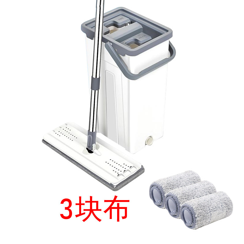 免手洗家用平板一拖净木地板懒人拖把干湿两用旋转拖布桶刮刮乐拖_2 方形推荐款（共3块布）