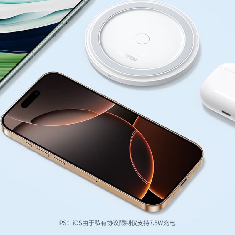 绿联15W无线充电器配1米Type-C线适用手机/部分耳机 白色 ED032/15144(货期3-6天)高清大图