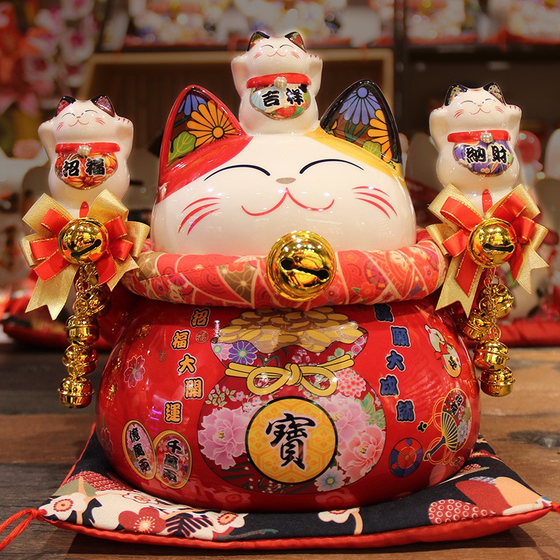 猫开业店铺收银台小摆件创意存钱罐家居客厅饰品发财猫 三维工匠 小号-福禄双收86566_374