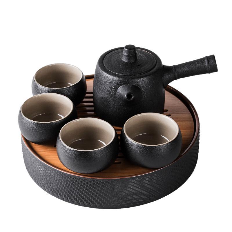 陶瓷功夫茶具家用套装一壶四杯日式黑陶汝窑茶壶茶杯整套干泡茶盘(请先与客服确认再)