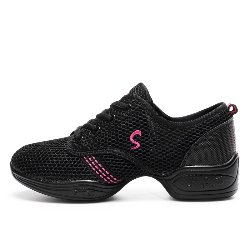 几度闻夏季舞蹈鞋女成人软底白色跳广场舞女鞋中跟爵士跳舞女鞋白色网