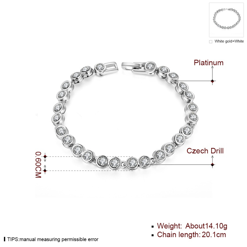 B004Gold Bracelet Bangle 18k白金色简约时尚锆石手链女配饰送女朋友七夕情人节礼物