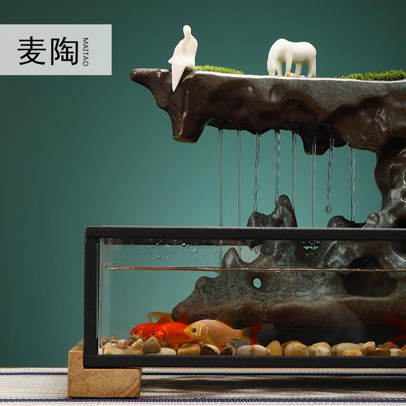 美帮汇中式流水轮生财鱼缸办公室桌面家居摆件送礼开业礼品高清大图