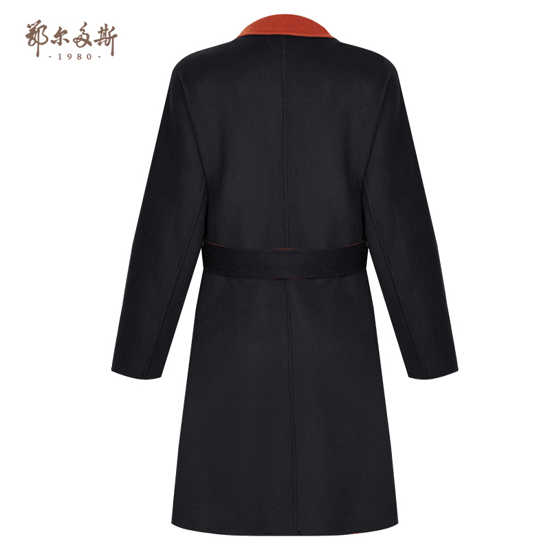鄂尔多斯ERDOS 秋冬纯山羊绒系带休闲宽松女式大衣外套