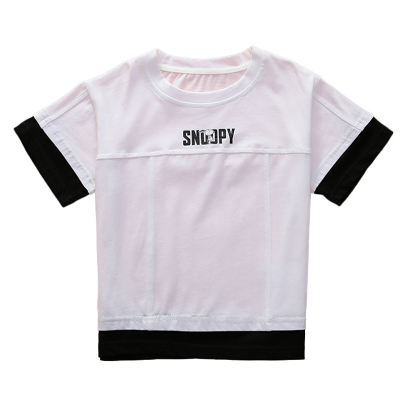 史努比(SNOOPY)儿童拼接短袖撞色T恤2022夏季新款男中小童半袖上衣潮童装L029