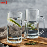 青苹果玻璃水杯茶杯EZ2233单层带把多用途果汁杯啤酒杯