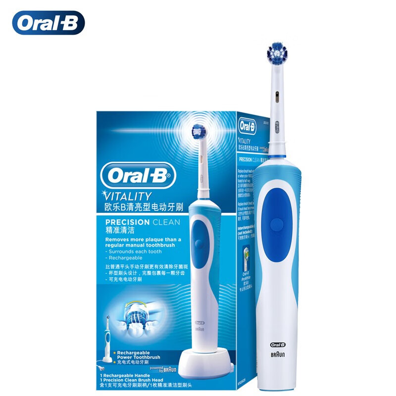 欧乐-B(Oral-B)电动牙刷清新蓝D100成人小圆头牙刷学生挚爱情侣礼物自动声波旋转震动充电式
