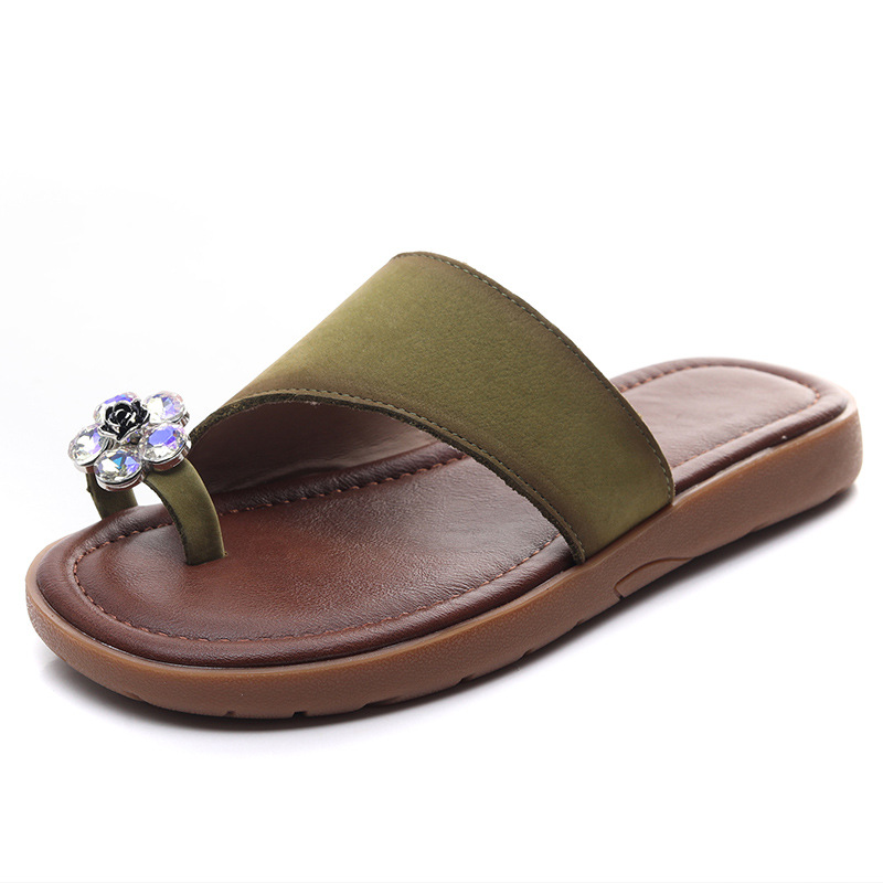 仙女风人字拖夏季外穿真皮平底凉鞋水钻套趾百搭配裙子绝美凉拖鞋