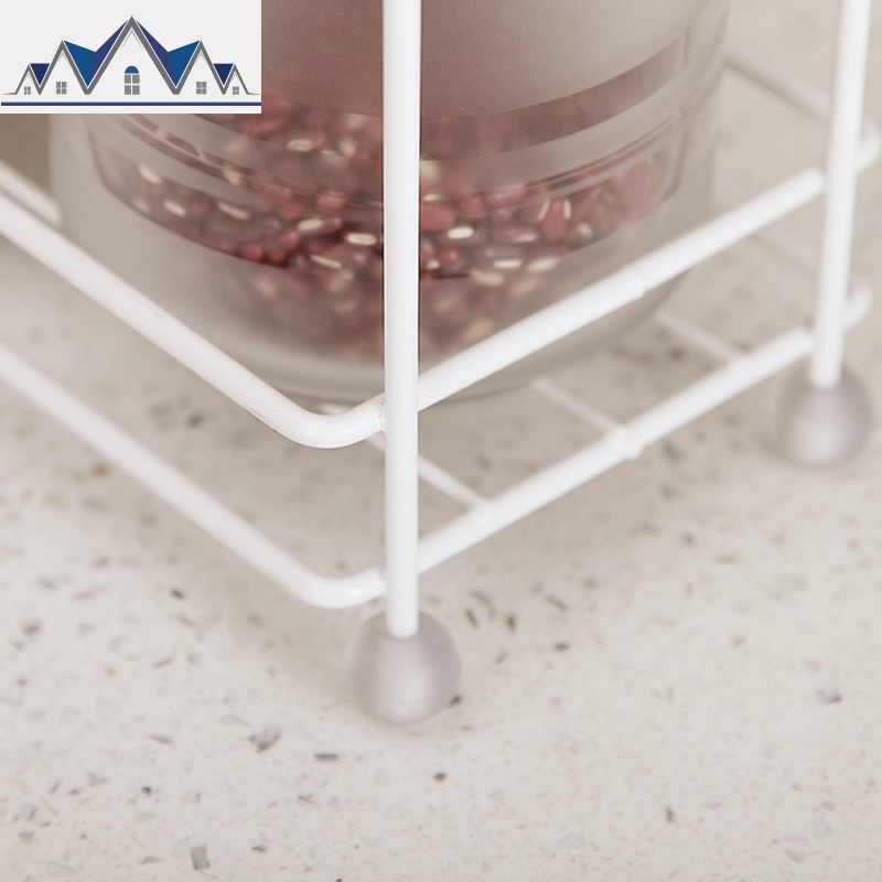 小花双层迷你厨房架宽10CM 桌面调味品收纳架 创意铁艺白色置物架_742高清大图