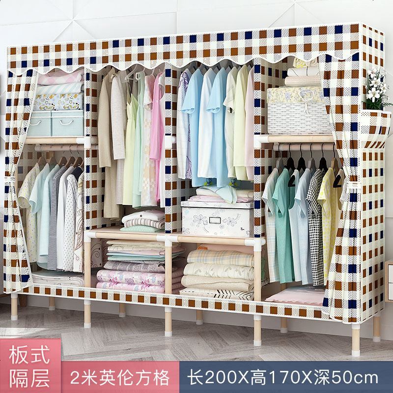 蘑菇说 易实木布衣柜约出房用柜子木板隔层组装卧室衣橱收纳柜