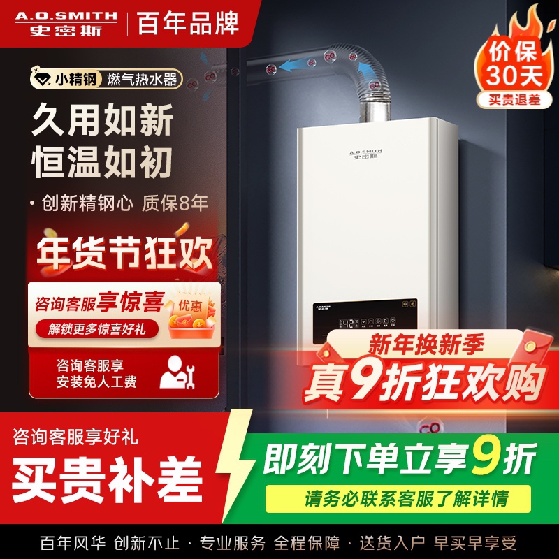 AO史密斯新品小体积16升精钢燃气热水器 JSQ31-EC3 负压燃烧更安全 精控恒温 家用持久恒温大水量