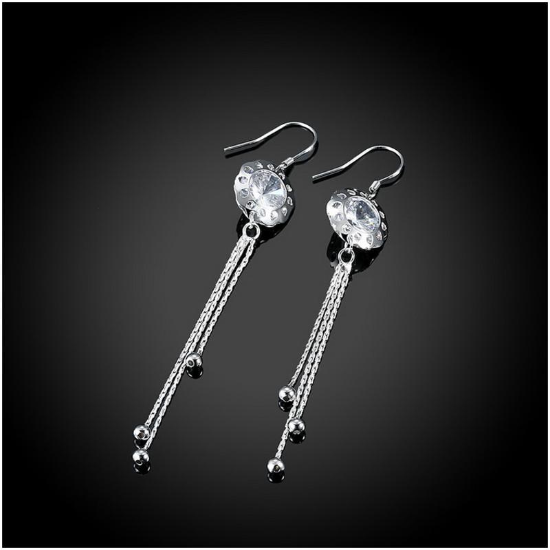 E075 Silver Earrings 925纯银耳环日韩耳钉女气质长款简约防过敏送女朋友七夕情人节礼物