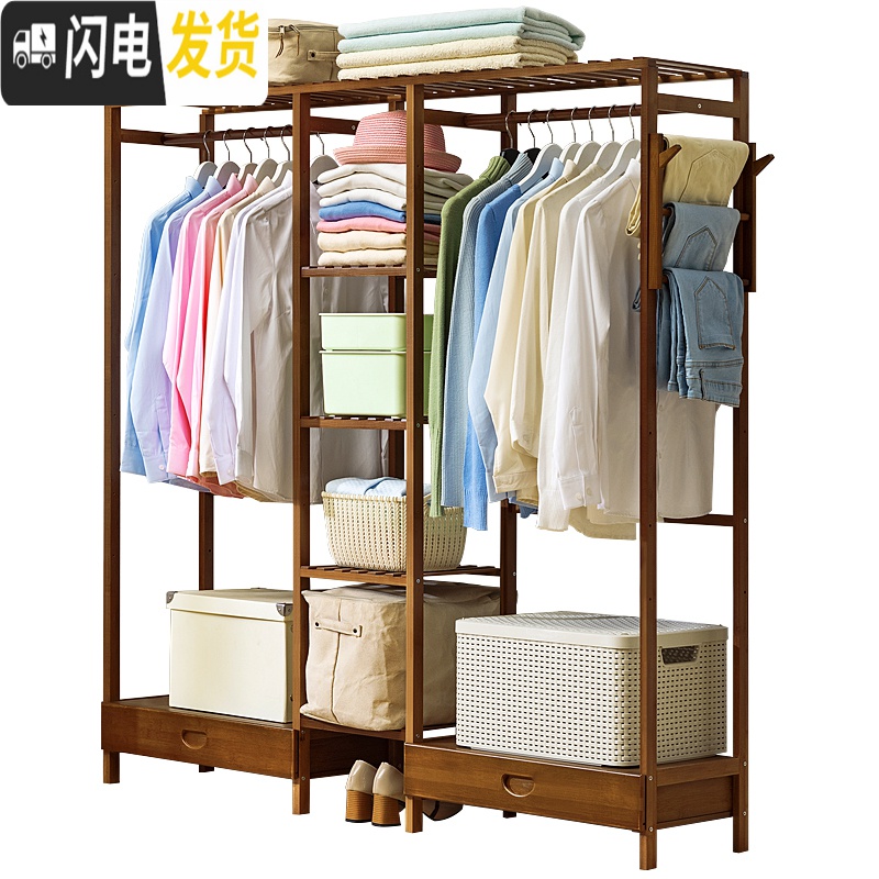 三维工匠衣柜简易布艺加固衣橱实木挂单双人收纳整理储物柜组装宿舍收纳柜高清大图