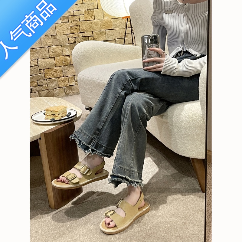 SUNTEK罗马凉鞋女2023年夏季新款复古度假一脚蹬沙滩鞋孕妇平底勃肯凉鞋高清大图