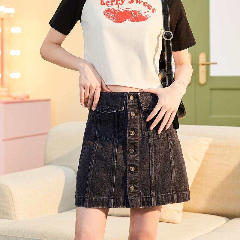 [2.5折价92元]唐狮半身裙女牛仔短裙夏季新款工装口袋包臀裙设计感小众BQ