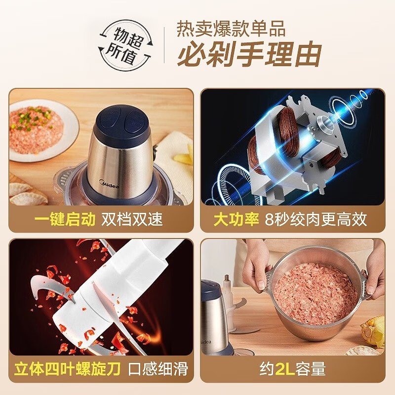 美的(Midea)绞肉机 绞肉机家用 电动碎肉机切肉机绞馅机搅拌机肉馅机 打蒜器婴儿辅食机高清大图