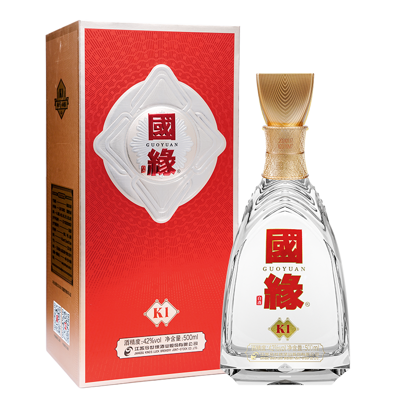今世缘 国缘k1 浓香型白酒 42度 白酒 500ml 单瓶装(2瓶有手提袋)