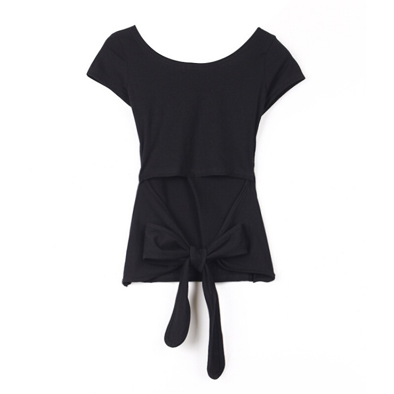 夏天衣服系带露背绑带收腰短袖上衣时尚女装体恤性感镂空紧身t恤ljq