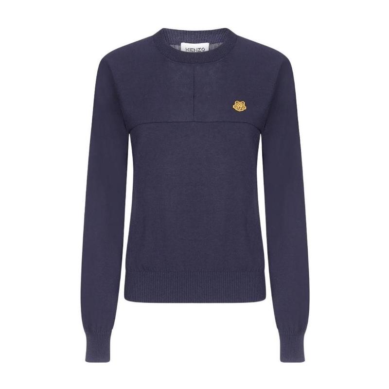 高田贤三(Kenzo)海军蓝刺绣针织套衫女款圆领长袖棉质舒适百搭运高清大图