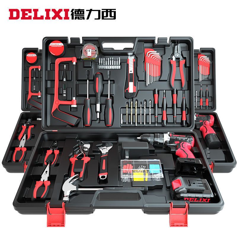 德力西家用锂电钻工具套装五金电工木工专用维修多功能工具箱组合