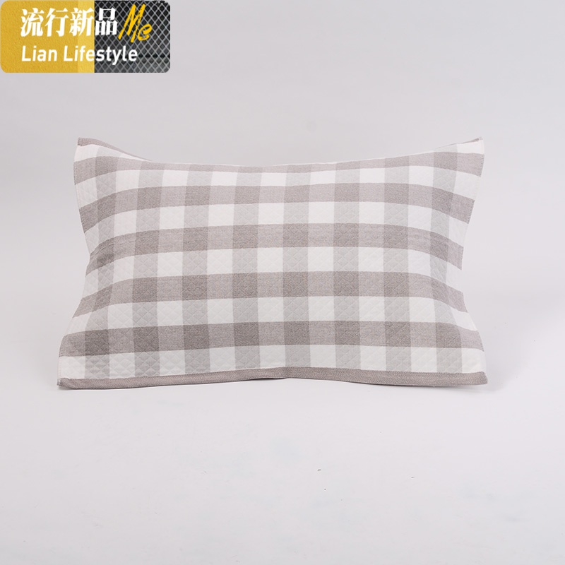 三层纱布棉枕巾一对 吸汗透气50X76cm 学生情侣枕头巾2条棉布 三维工匠 灰格一对 默认尺寸