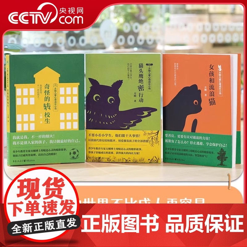 [央视网]方刚儿童心理成长绘本小说3册 猫头鹰绝密行动 女孩和流浪猫 奇怪的转校生 小学生心理健康儿童文学励志故事校园