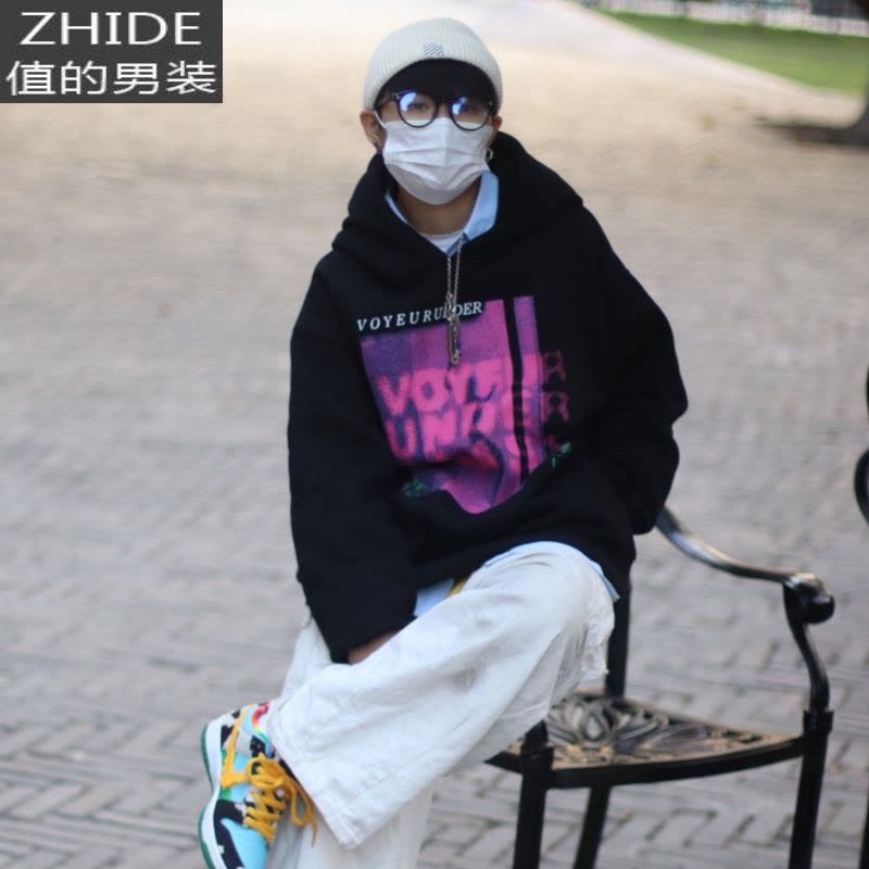 SUNTEKSTL早点睡 高街宽松休闲连帽套头卫衣嘻哈痞帅情侣外套潮男女秋冬卫衣图片