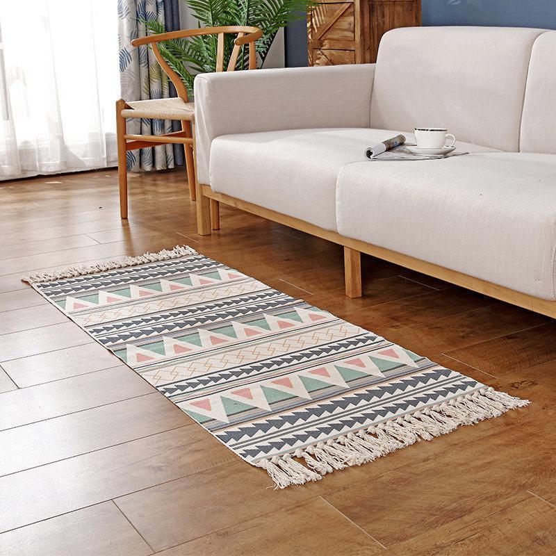 家柏饰(CORATED)民族风棉麻地毯垫小卧室少女房间床边长条脚垫客厅榻榻米垫子 彩虹之光 60x180cm