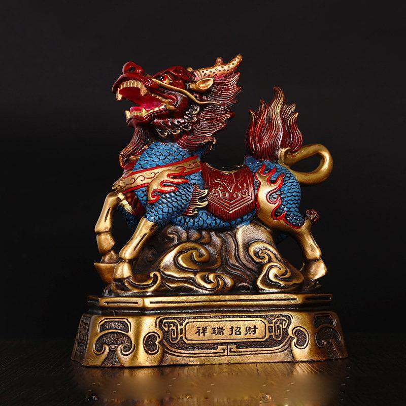 尤萨 纯铜财富麒麟摆件 送子纳福大号威武招财麒麟工艺品4832