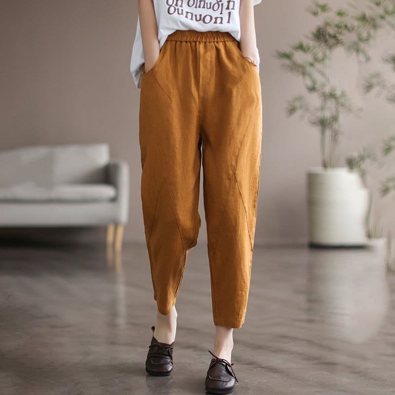 YIBUSHENG大码亚麻九分裤女士季薄款妈妈棉麻裤子哈伦萝卜老爹果冻裤天图片