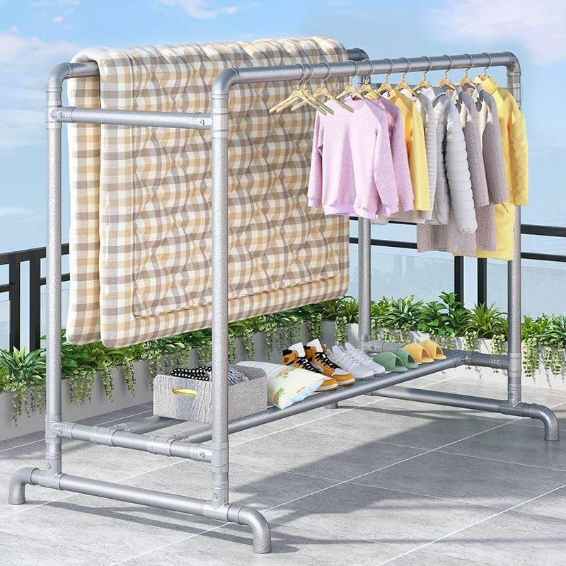 镀锌钢管晾衣架落地户外室外双杆水管家用阳台挂衣凉衣架收纳晾晒