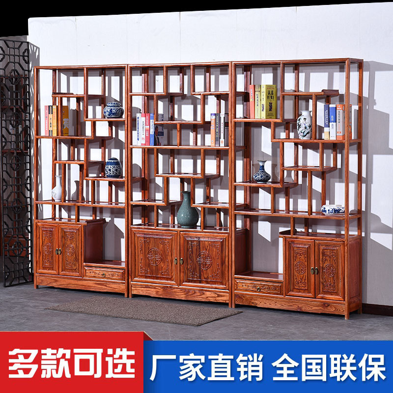 博古架实木新中式多宝阁客厅隔断古董架茶叶置物架厅玄关展示柜高清大图