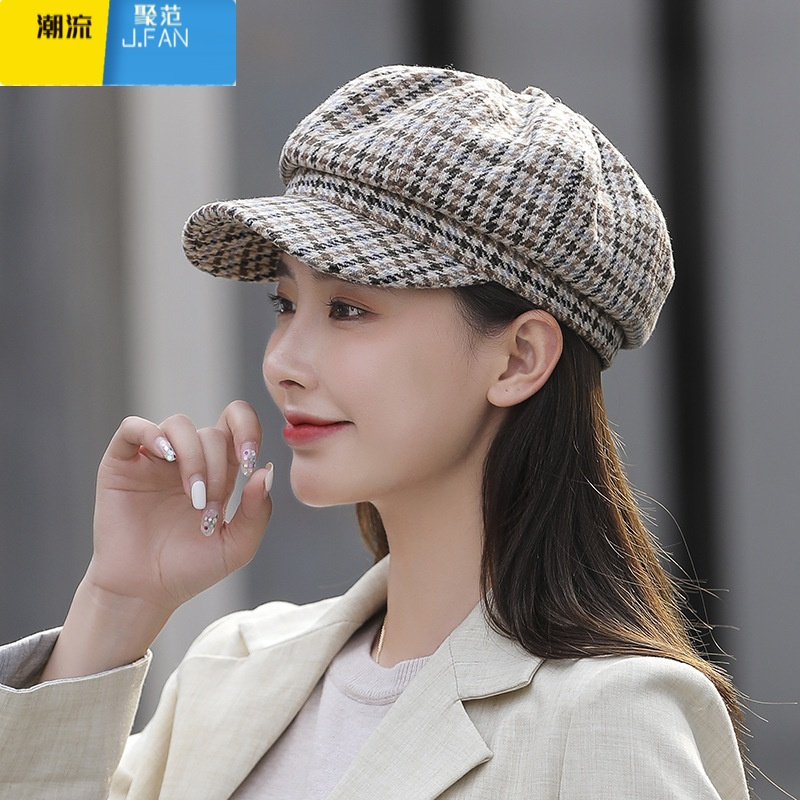 聚范新款秋季帽子女时尚八角帽女英伦韩版日系贝雷帽时尚简约鸭舌帽