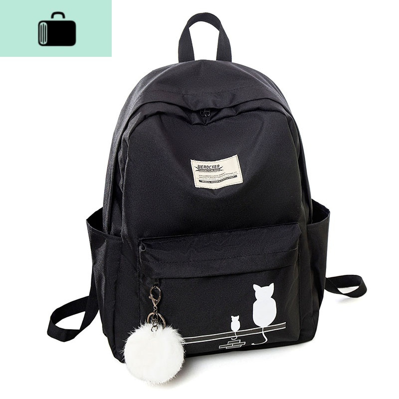 书包女初中生古着感ins风校园高中大容量背包简约帆布黑色双肩包NEW LAKE 黑色