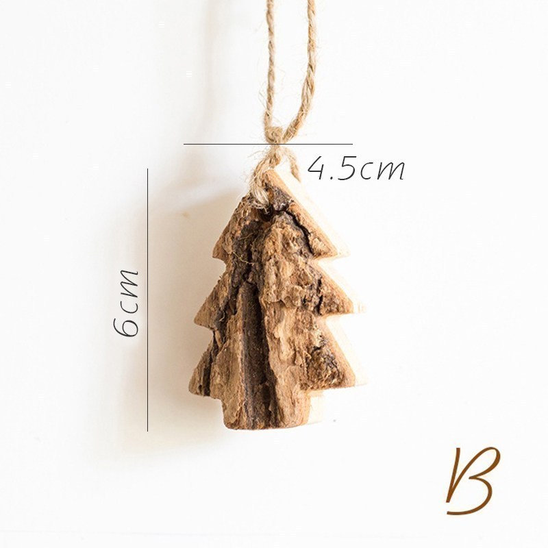 原木挂件树皮工艺品欧式花园圣诞吊饰创意猫头鹰松鼠麋鹿 B小树_882
