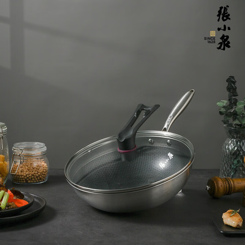 张小泉 超耐磨蜂窝不粘锅C31800100 不锈钢炒菜锅蜂窝不粘炒锅可立盖30cm