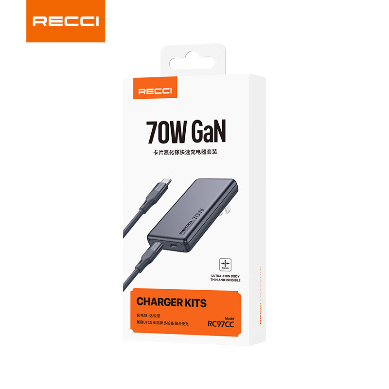 锐思RECCI充电器 70wGaN氮化镓Type-C双口快充折叠插脚充头 RC97CC太空灰高清大图