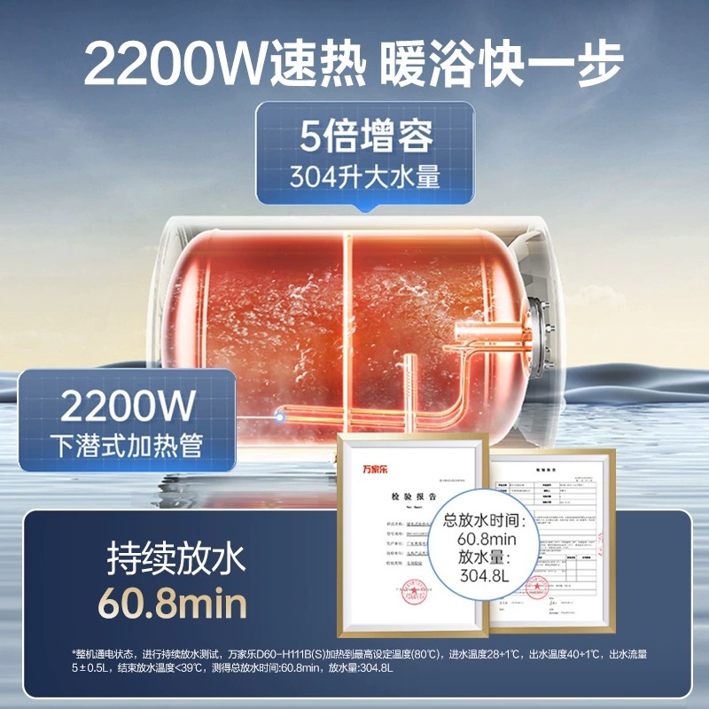 万家乐 50升电热水器小尺寸 2200W速热多重防护 出租房家用小型洗澡机 节能省电D50-H111B(S)高清大图