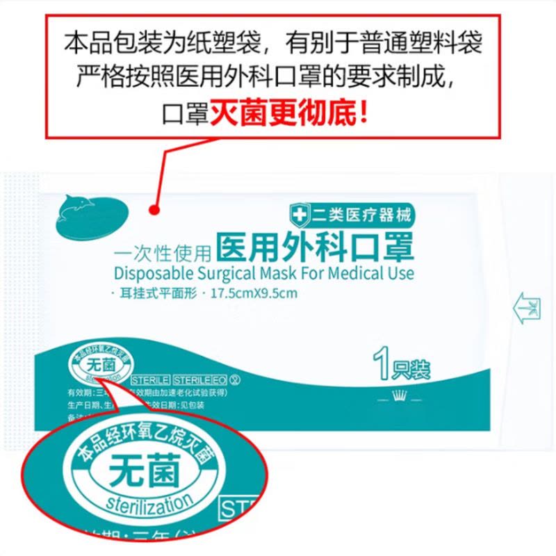一次性医用外科口罩 无菌三层外科灭菌50只独立包装防尘防花粉图片
