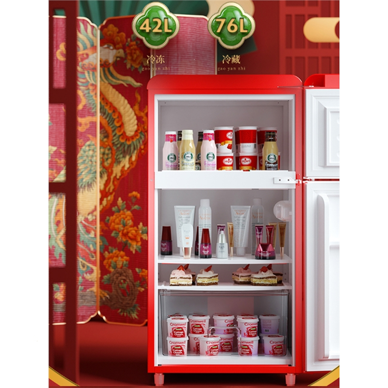 志高(CHIGO)118升复古冰箱小型美式欧式网红家用双开门冷藏冷冻宿舍租房_③⑧升白色冷藏冷冻