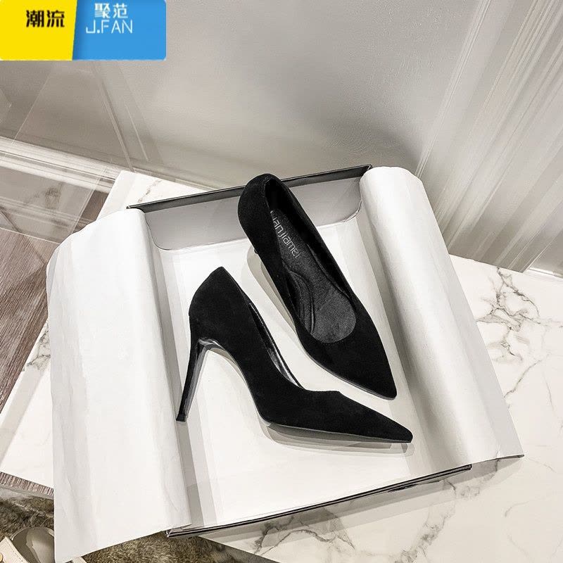 聚范2024春季新款百搭黑色高跟鞋女细跟10cm性感欧美法式少女小单鞋图片